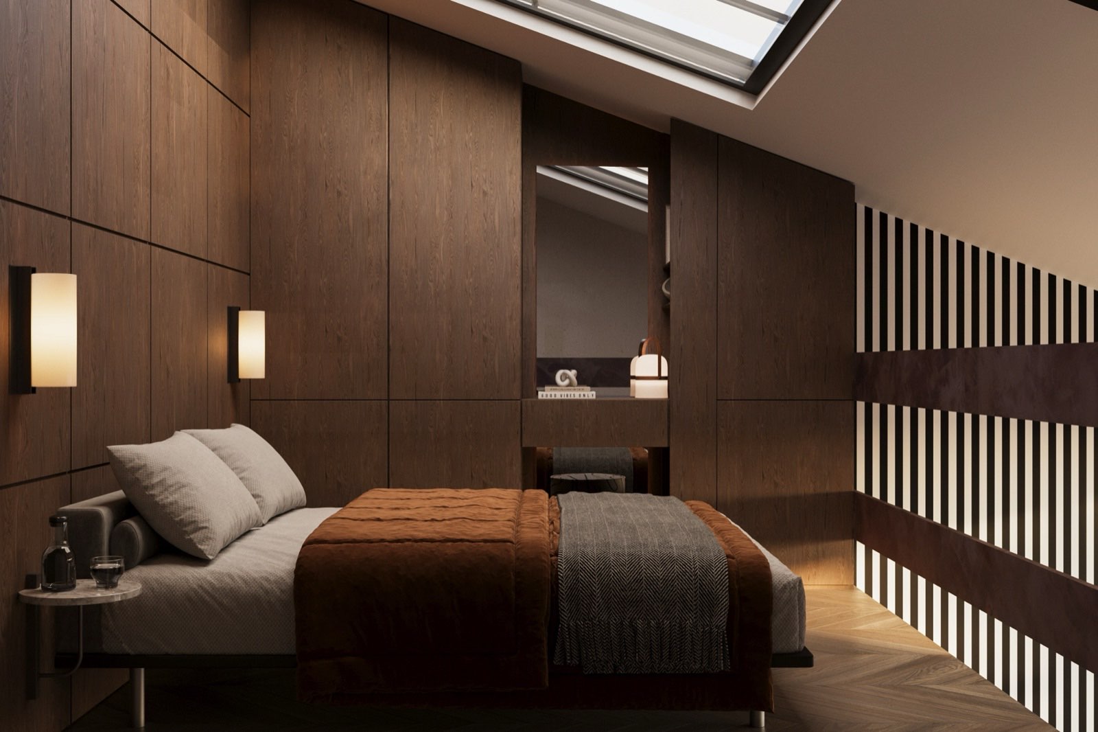 Tiny House — attic bedroom with skylight